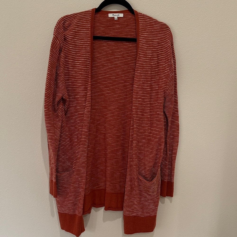 Madewell Summer Ryder Striped Cardigan in Rust